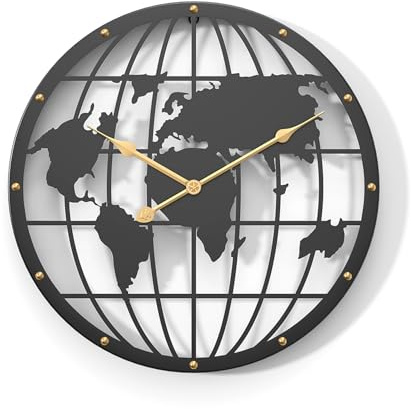 WGWART Large World Map Living Room Decor Wall Clock, Silent Non-Ticking Battery Operated Wall Clocks for Farmhouse,Kitchen,Dining Room,Office (24 inch)