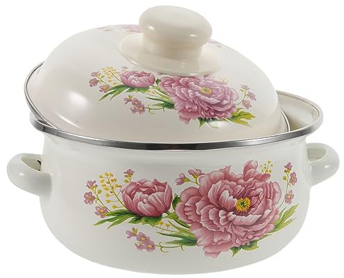 DECHOUS Pentola Smaltata a Doppia spiga Padella con Coperchio teglia con Coperchio cuocipappa Pentola per stufati teglie da Forno casseruola Pratico pentolone stufato di Smalto Rosa