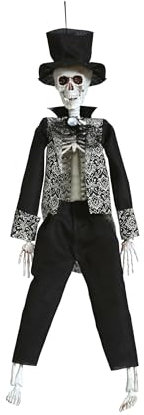 FIESTAS GUIRCA | Opa Skelett Hängefigur (45 cm) - Halloween Dekoration für Partys und Feiern - Ideal für gruselige Umgebungen und Schreckensszenarien - Schwarz und Grau
