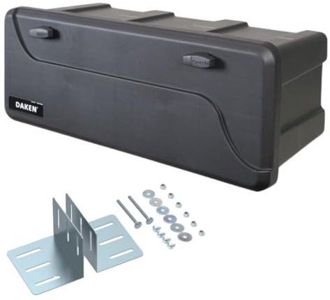 DAKEN Blackit L - 750 x 300 x 355 mm, Boîte de rangement pour timon avec 2 serrures, boîte à outils pour remorque - Coffre de rangement 50 L (Avec support de timon carré)