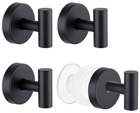 Segus Gancho Ventosa, 4 Piezas Suction Hooks, Toallero Ventosa, Acero Inoxidable Perchas Baño Sin Taladro, Reutilizable y Impermeable, para Toallas Baño, Accesorios Cocina (Negro)