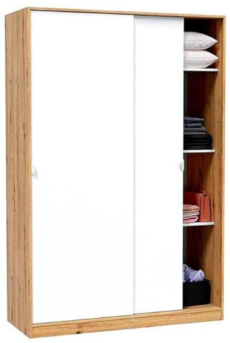 PEGANE Armoire, Placard avec 2 Portes coulissantes Coloris chêne Nordique, Blanc Artic - Longueur 120 x Hauteur 200 x Profondeur 50 cm