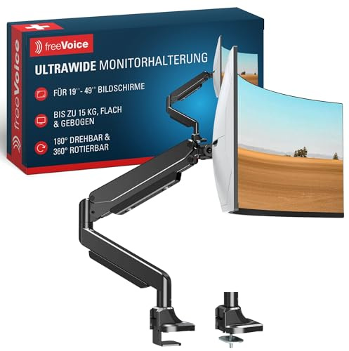 freeVoice Ultrawide Monitorhalterung für 19-49 Zoll Bildschirm bis 15 kg I Flexible VESA-Monitor-Halterung 75 x 75 mm & 100 x 100 mm I 180° drehbar & 360° rotierbar
