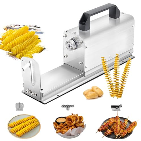 WhFKLca Taglia Patate A Spirale Elettrica 3 in 1 (Patatine A Spirale + Patatine Ricce + Hot Dog Twist), Acciaio Inossidabile, Taglierina per Patatine Fritte Commerciale, per Patate, Patatine Tornado