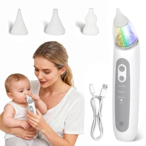 Aspiratore nasale per bambini, ventosa per naso per bambini, con 3 punte in silicone morbido e 3 livelli di aspirazione regolabili, musica lenitiva integrata