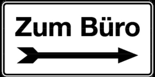 LEMAX® Hinweisschild, Zum Büro + Pfeil rechts, 150 x 300 mm Alu geprägt Weiß Aufdruckfarbe: Schwarz 300x150mm