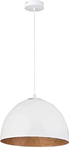 Licht-Erlebnisse Pendelleuchte Weiß Kupfer rund Ø35cm modern edel Industrie Design Hängelampe Wohnzimmerlampe