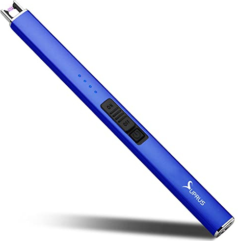 SUPRUS Mechero eléctrico con Arco eléctrico, Resistente al Viento, sin Llama, Recargable por USB, con Interruptor de Seguridad e Ideal para encender Velas y Usar en acampadas, Azul Marino
