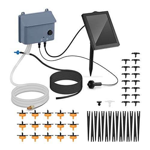 Hillvert Kit Arrosage Solaire Automatique Arroseur Pompe Irrigateur Irrigation HT-COSTIGAN-3600 (8 Modes, Module Photovoltaïque, 0,7 W, 6 V, 36 l/h, Batterie 1200 mAh, 15 Embouts Goutte À Goutte)