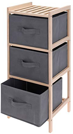 Spetebo Holz Standregal mit 3 Stoff Schubladen - 65 cm - Badregal Holzregal Ablage Regal