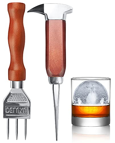 Juego de palillos de hielo de acero inoxidable de 2 a 7.24 pulgadas y 6.8 pulgadas, con mango de madera, picadora de hielo de estilo japonés, ideal para bares y hogar