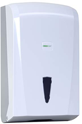 Medichief Weißer Spender für C-Falz/V-Falz Papierhandtücher | Handtuchspender mit Sichtfenster | Wandmontierter Spender für Handtücher | Papierhandtuchspender – 600 Handtücher Kapazität