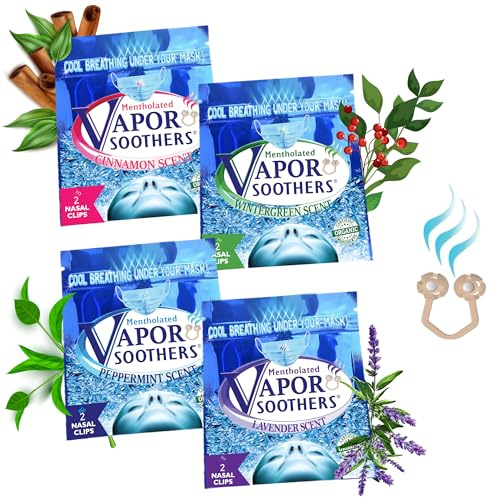Nasal Dilators by Vapor Soothers | Scented Nose Rings for Nurses | Nose Clips for Cool & Easy Breathing | Instant Nasal Congestion Relief, Drug-Free | 4 Scent Variety Pack