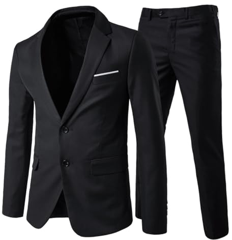 Allthemen Anzug Herren Anzug 2 Teilig Slim Fit Herrenanzug Hochzeit Anzüge Herren Modern Sakko für Business Schwarz(2 Knöpfe) M