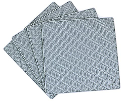 Alnicov - Set di 4 presine in silicone multiuso, antiscivolo, flessibile, resistente al calore, per tavolo cucina, grigio chiaro