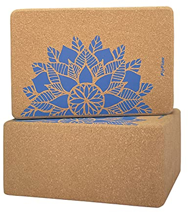 FlyFlow Kork-Yoga-Blöcke, 2 Stück, natürlich und umweltfreundlich, Übungsblock, 22,9 x 15,2 x 10,2 cm, für Yoga, Pilates und Gleichgewichtstraining