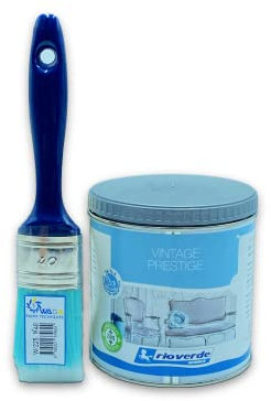 Kit Rio Verde Renner Vintage Prestige 0,5LT + Pennello Waga Paint 40mm Vernice Extra Opaca Shabby Lavabile per Interni ed Esterni (NOCCIOLA)