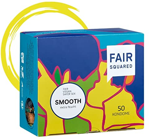 FAIR SQUARED Kondome Smooth 50 Stück – extra feucht – 53mm – vegane Kondome aus fairen FSC Naturkautschuk nachhaltig – LGBTQ - gefühlsecht hauchzart