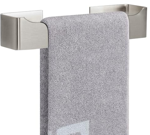 NearMoon Self Adhesive Hand Towel Holder/Towel Ring, Stainless Steel Hand Towel Bar Rustproof Stick on Wall-Towel Rack for Bathroom/Kitchen, Square Sticky and Wall Mounted (9 Inch, Brushed Nickel)