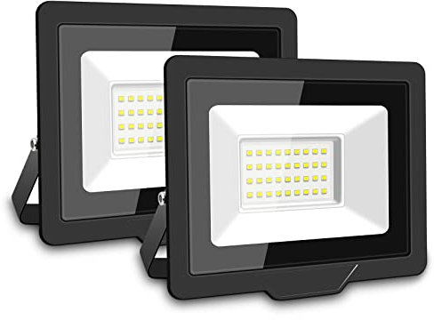 SKYWORLD 2 Pcs Projecteur LED Extérieur 30W 3000LM, 6000K Blanc Spot LED Extérieur, Lumière de Sécurité IP66 Étanche, Lampe Eclairage pour Patio Jardin Garage Entrée Terrasse Usine
