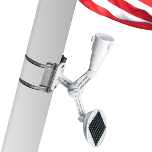 Solar Flag Pole Light, Super-Spotlights PC Crystal LED w/Y-shaped Bracket, Adjustable Metal Clamps Fits 2-3.5 Flagpole, Durable Night lighting 8-12 Hrs, Ideal for Gardern Yard Landscape（White)