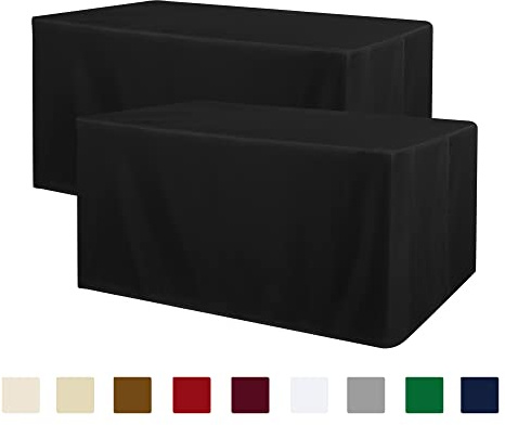 Obstal 2 Pack Black Tablecloth Fitted Table Clothes for 4 Foot Rectangle Tables - Water Resistant Washable Fabric Polyester Rectangle Table Cover for Outdoor/Indoor Uses?48L x 24W x 30H Inches, Black?