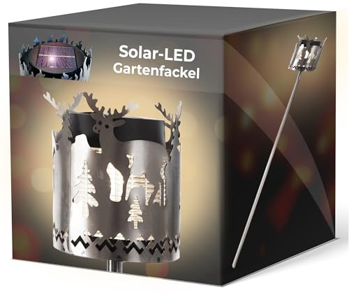 Gartenfackel LED Solar Motiv Hirsch - Rost Lampe Gartenlampe LED Leuchte für draußen Gartenleuchte Fackel Garten