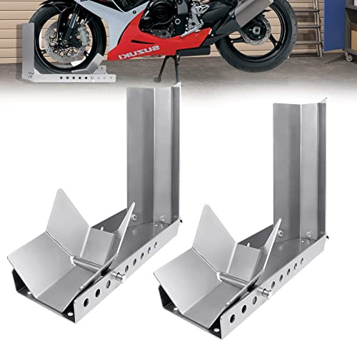 YRHome Aide au chargement pour moto - Rail, bascule pour moto, support de moto, pince pour roue avant, support renforcé, avec 3 trous pour boulons d'ancrage, facteur de sécurité élevé (2 pièces)