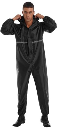 inlzdz Herren Overall Wasserdichter Regenoverall Regenmantel Reflective Reinigungsoverall mit Reißverschluss Langarm Hooded Raincoat Arbeitskleidung