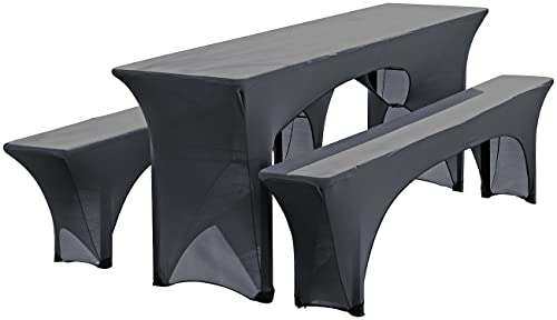 infactory Hussen für Gartenpartys: 3-teiliges Stretch-Hussen-Set für Biertischgarnitur, anthrazit (Biergarniturhussen, Tischhussen Biertisch, Party)