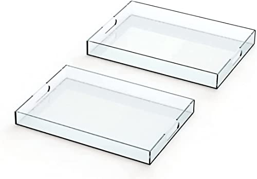 Bandeja de plástico acrílico con asas – Bandeja rectangular grande – Desayuno, té, café, alimentos, bebidas, – Juego de 2: 42 x 30 x 5 cm y 40 x 28 x 4,3 cm (transparente)