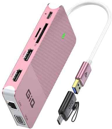 USB Dockingstation GIQ USB C Hub USB 3.0 zu Dual HDMI VGA Adapter Dreifach Display USB C Laptop Dockingstation Dual Monitor HDMI Splitter Extender Kompatibel mit MacBook M1 M2 M3 USB Dock-Rose Gold