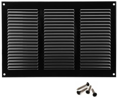 300x200mm Ventilationsgaller i Svart Stål med Myggskydd - Metallgaller för Ventilation