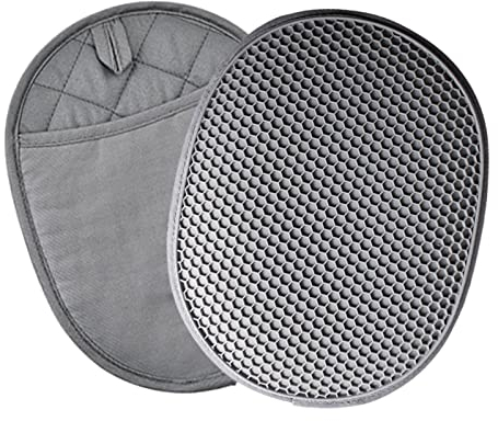 2Pcs Pot Holder with Pocket,Soft Cotton Oven Pads with Slipproof Silicone Grip and Hanging Loop,Kitchen Heat Resistant Potholder,Oven Mitts Pads,Grip Cloth Potholders with Pocket,for Baking Cooking