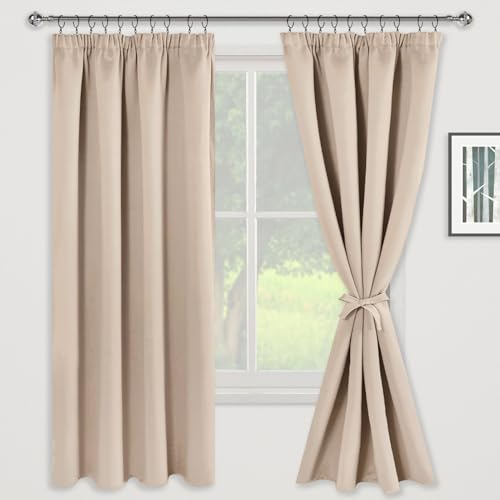 JIUZHEN Cortinas con Cinta fruncidora Beige para salón, Ahorro de energía, Cortina para Dormitorio, 140 x 160 cm, Juego con 2 Paneles, JZEU-EDZGB-CD-5563-26