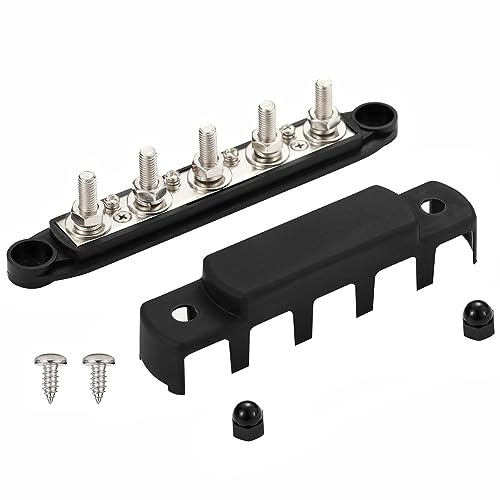 Greluma 1 Stück M8 (5/16 Zoll) 5-Bolzen-Stromverteilerblock,5-Wege-Hochleistungs-Sammelschiene für 12–48 V