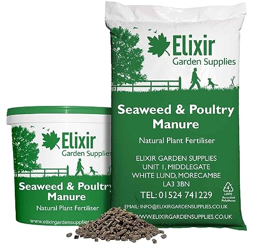 Elixir Gardens Organic Seaweed & Chicken/Poultry Manure Mix Pellets Fertiliser | N.P.K 5.3-3.5-3 | Natural Blended Plant Feed & Compost Improver | 20kg Bag | Treats 200sqm