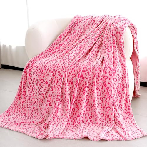 MIBOI Pink Leopard Blanket, Cute Small Pink Throw Blanket for Girls 40x50in