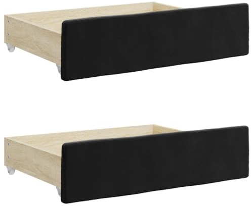 vidaXL Bettschubladen 2 STK., Bettkasten mit Rollen, Schubkasten Schublade für Bett, Bettschubkasten Unterbettschublade, Schwarz Holzwerkstoff Samt