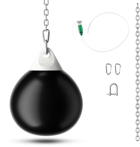 GYMAX Sacco ad Acqua per Boxe da 50 kg, con Accessori per Appendere e Riempire, Sacco da Boxe per Palestra Casa Ufficio, per Bambini ed Adulti, φ45 cm (Nero)