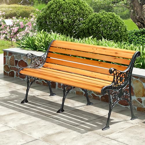 LLZJDDPLY 3-4 Sitzer Bank Holzbank Gartenbank Sitzbank 127/154 cm - Gartenbank Metall– zertifiziertes Teak-Holz behandelt hochwertig massiv (Size : 154CM)