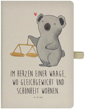 Mr. & Mrs. Panda DIN A5 Baumwoll Notizbuch Waage Astrologie - Geschenk, Sternzeichen, Geschenk zum Geburtstag, Notizen, Skizzenbuch, Kladde,