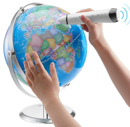 VEVOR Mappamondo Parlante Lingua Solo in Inglese, Globo Interattivo Insegnamento Bambini, Globo Educativo con Penna Parlante Intelligente Luce Notturna a LED Interfaccia USB, 228,6 mm
