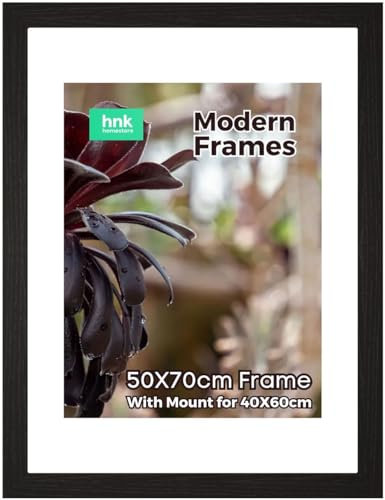 BLACK Large B2 Picture Poster Frame Size 50 X 70cm, 500 X 700mm with White mount for Image, Photo, Artwork, Jigsaw Puzzles or Print Size 24 X 16 inches, 40 X 60cm, 400 X 600mm [BLACK B2 Frame]