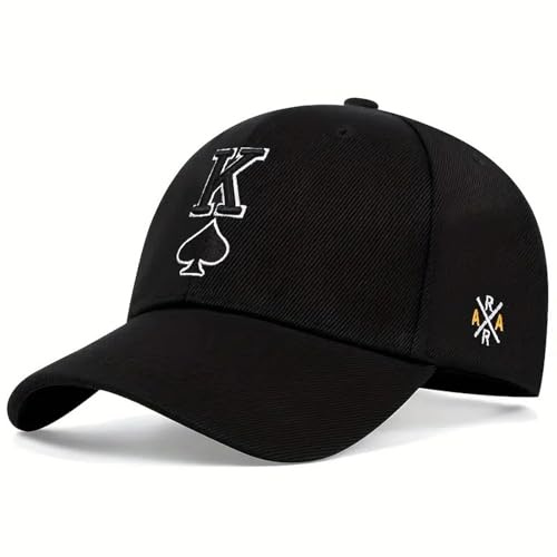 QOHNK Pokerhut für Herren, Baseballkappe, Poker, Glückskarte, Baseballmütze, bestickt, Spaten, K, Sonnenhut, Angelmütze