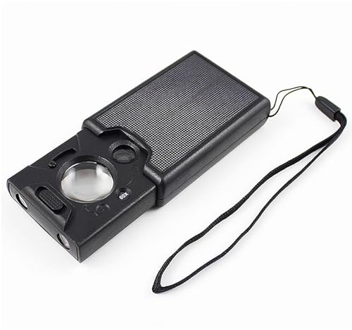 EUZUXU Lupa de Bolsillo con Luz LED, Lupa de Bolsillo para Joyería de 30 x 45 x 60 Aumentos, con Luz LED y Luz UV para Gema Diamante Moneda Sello