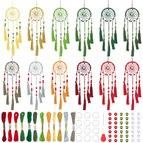 INFUNLY 12 Set Weihnachts Mini Traumfänger Set DIY Bunte Traumfänger Wandbehang Kleiner Traumfänger Böhmischer Handgefertigter Traumfänger Anhänger Für Weihnachten Schlafzimmer Zuhause Zimmer Anhänger