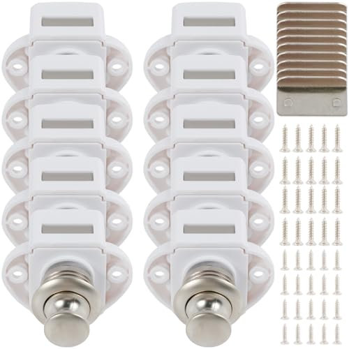 10 Stück Cabinet Push Button Lock Möbelschlosser 20mm Zinklegierung ABS Schubladenverriegelung Pull Lock Möbelschlosser Türschloss Schlösser Möbelverschluss Camper Wohnmobil (Weiß)