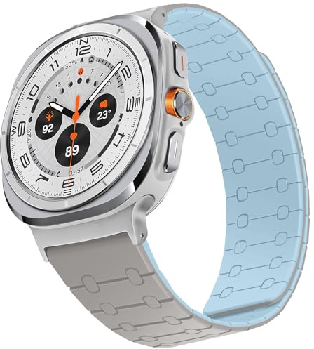 ZZDZZ Compatible with Samsung Galaxy Watch Ultra 47mm Strap, Khaki/L-Blue | ZZDZZ Magnetic Band for Galaxy Watch Ultra 2 (2026)/Ultra(2025/2024) 47mm Strap, 22mm Silicone Sport Strap for Men Women