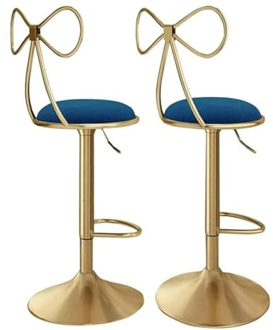 Moderne Barhocker Samt 2er Set Höhenverstellbar Drehbar Küche Barstuhl mit Rückenlehne Hohe Hocker für Frühstücksbar Blau